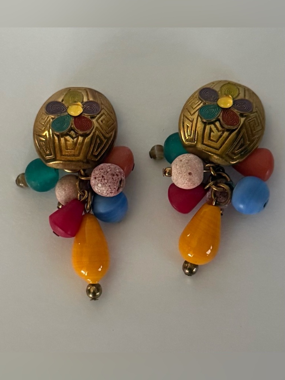 Vintage Colorful Beaded Drop Clip On Earrings - Multicolor
